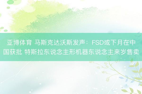 亚博体育 马斯克达沃斯发声：FSD或下月在中国获批 特斯拉东说念主形机器东说念主来岁售卖