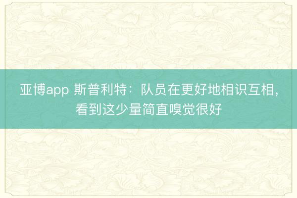 亚博app 斯普利特：队员在更好地相识互相，看到这少量简直嗅觉很好