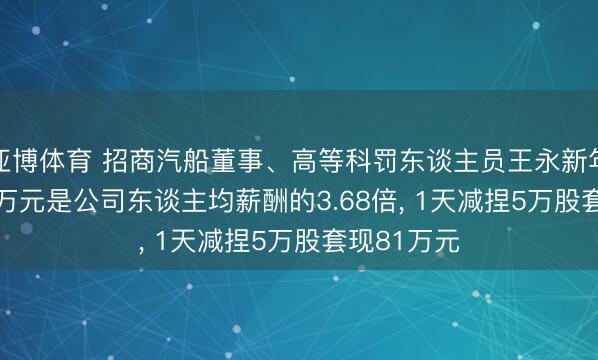 亚博体育 招商汽船董事、高等科罚东谈主员王永新年薪177.51万元是公司东谈主均薪酬的3.68倍, 1天减捏5万股套现81万元
