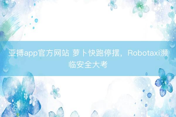 亚搏app官方网站 萝卜快跑停摆，Robotaxi濒临安全大考