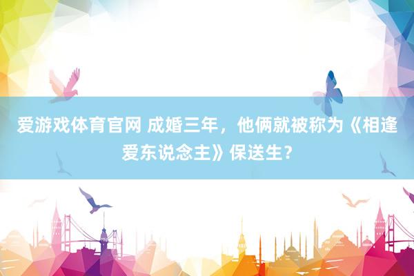爱游戏体育官网 成婚三年,他俩就被称为《相逢爱东说念主》保送生?