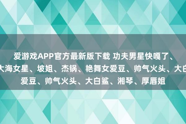 爱游戏APP官方最新版下载 功夫男星快嘎了、大弧线、酸辣粉、大海女星、坡姐、杰锅、艳舞女爱豆、帅气火头、大白鲨、湘琴、厚唇姐
