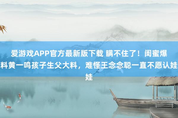 爱游戏APP官方最新版下载 瞒不住了！闺蜜爆料黄一鸣孩子生父大料，难怪王念念聪一直不愿认娃
