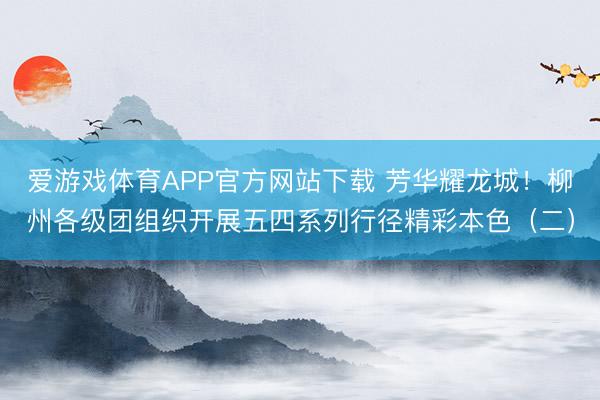 爱游戏体育APP官方网站下载 芳华耀龙城！柳州各级团组织开展五四系列行径精彩本色（二）