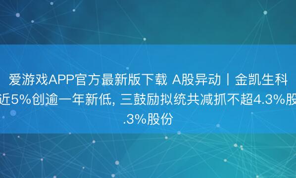 爱游戏APP官方最新版下载 A股异动丨金凯生科跌近5%创逾一年新低, 三鼓励拟统共减抓不超4.3%股份