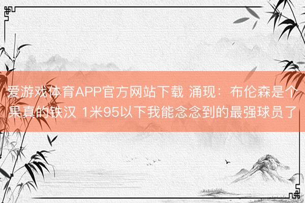 爱游戏体育APP官方网站下载 涌现：布伦森是个果真的铁汉 1米95以下我能念念到的最强球员了