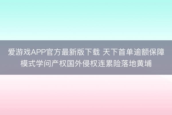 爱游戏APP官方最新版下载 天下首单逾额保障模式学问产权国外侵权连累险落地黄埔